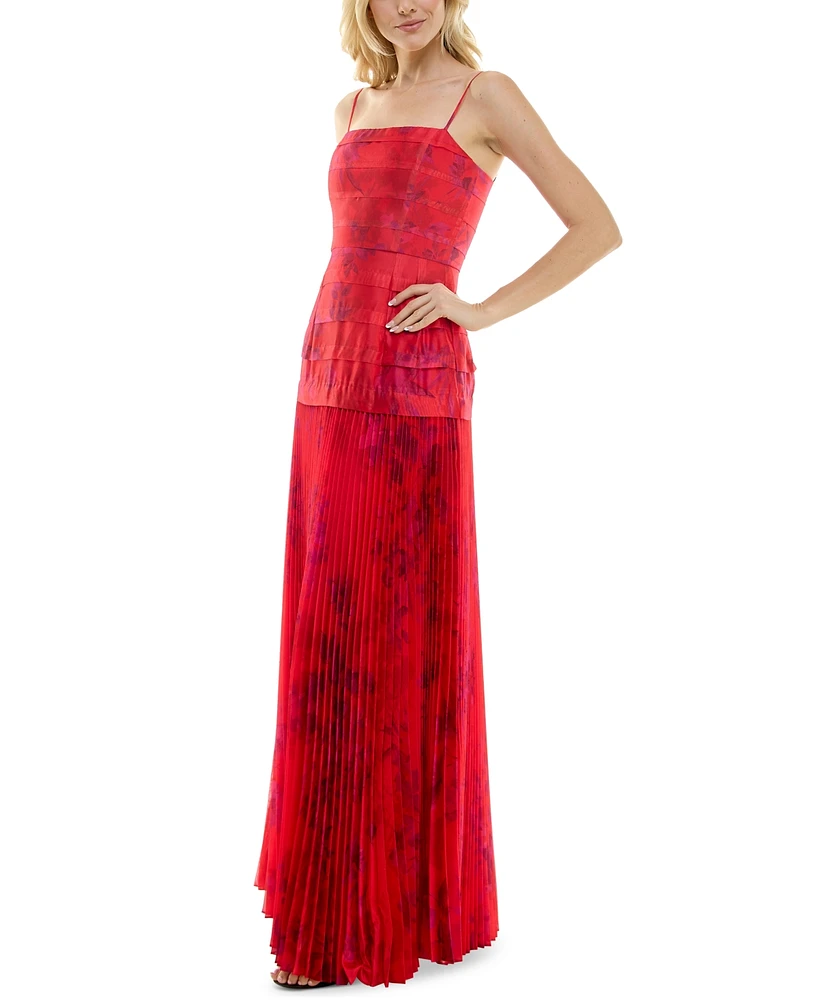 Taylor Women's Floral-Print Pleated Gown