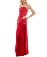 Taylor Women's Floral-Print Pleated Gown