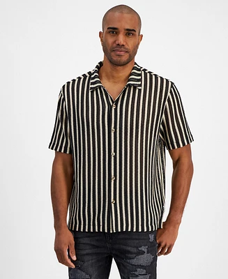 Guess Men's Short Sleeve Button-Down Panama Stripe Shirt