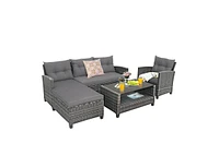 Slickblue 4 Pieces Patio Rattan Furniture Set with Cushion and Table Shelf