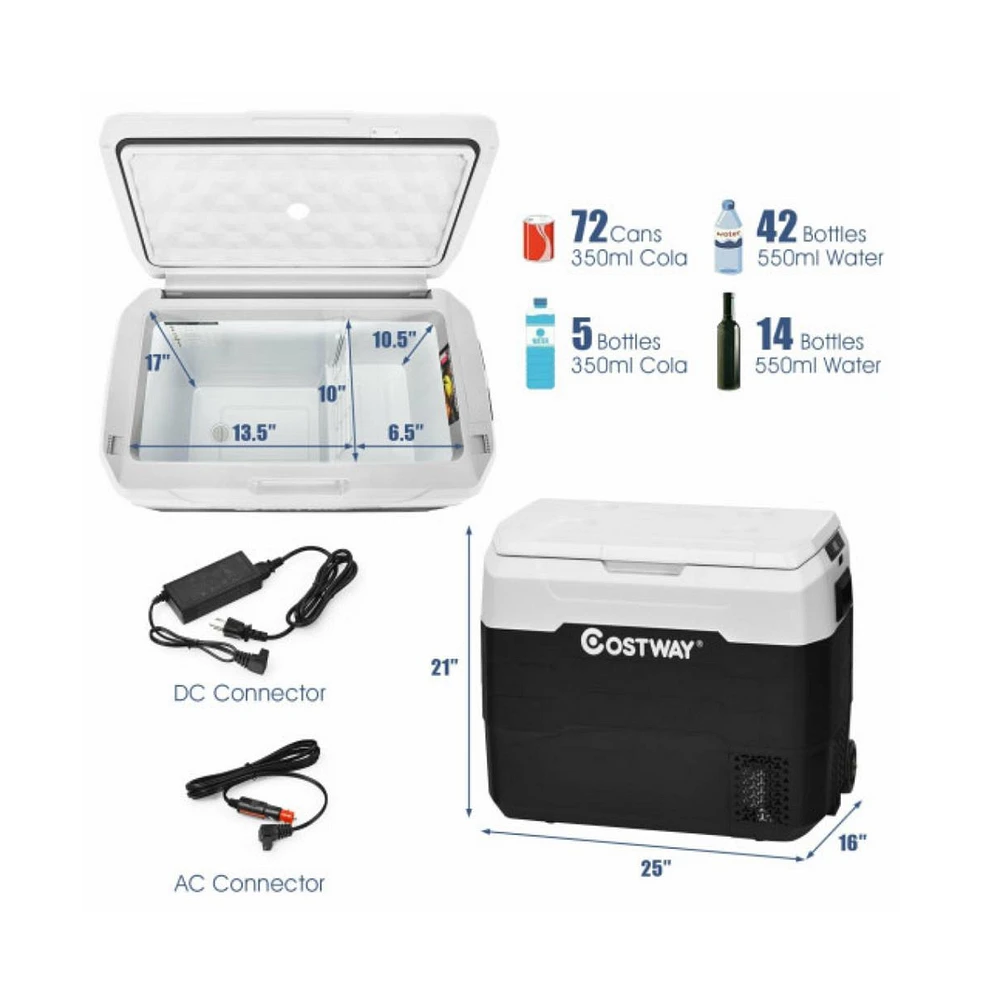 Slickblue 53 Qt Portable Dual-Zone Car Refrigerator-White