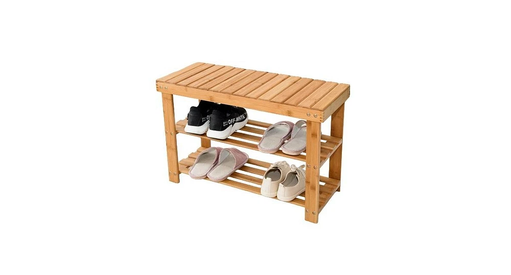 Slickblue 2-Tier Bamboo Shoe Bench Entryway Storage Racks