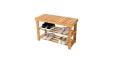 Slickblue 2-Tier Bamboo Shoe Bench Entryway Storage Racks