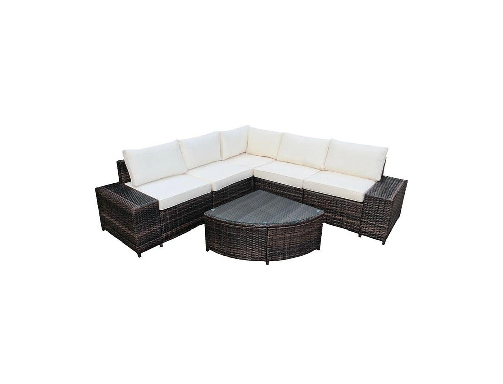 Slickblue 6 Piece Wicker Patio Sectional Sofa Set with Tempered Glass Coffee Table