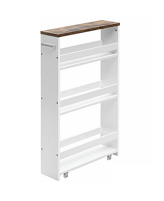 Slickblue 4 Tiers Rolling Slim Storage Kitchen Organizer Cart with Handle-White