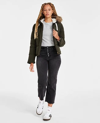 Maralyn & Me Juniors' Faux-Fur-Trim Hooded Puffer Coat