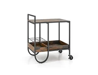 Slickblue Rolling Buffet Serving Cart with Removable Metal Wire Wine Rack-Brown