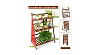 Slickblue 3 Tiers Outdoor Stand Bamboo Flower Pot Shelf