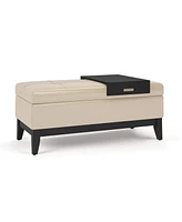 Simpli Home Oregon Storage Ottoman Bench with Tray Satin Cream Pu Leather