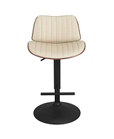 Simpli Home Goulding Adjustable Swivel Bar Stool in Cream Pu Leather