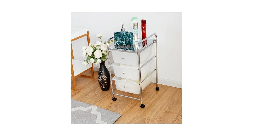 Slickblue 3 Drawers White Metal Rolling Storage Cart