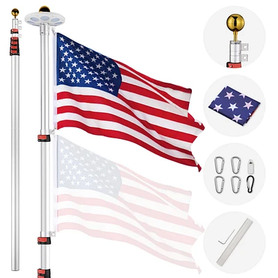 Yescom Ft Telescopic Aluminum Flag Pole Kit with Led Solar Light Us Flag Outdoor