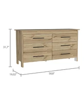 Streamdale Furniture Southington 6-Drawer Rectangle Dresser Light Oak And White