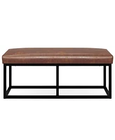Simpli Home Reynolds Ottoman Bench in Distressed Saddle Brown Pu Leather