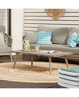 Simpli Home Belize Solid Acacia Wood Outdoor Coffee Table in Distressed Weathered Grey