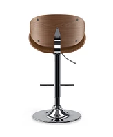 Simpli Home Marana Bentwood Adjustable Swivel Bar Stool in Deep Tan Pu Leather