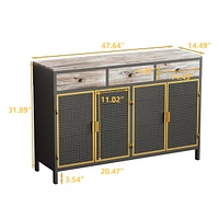 4 Doors Modern Sideboard With 3 Top Drawers, Freestanding Sideboard Storage Cabinet Entryway