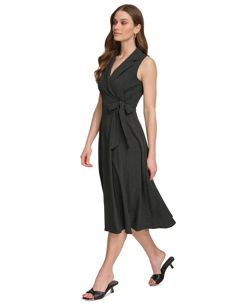 Dkny Women's Printed Tie-Waist Sleeveless A-Line Dress