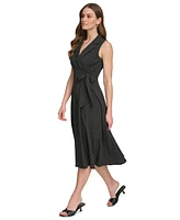 Dkny Women's Printed Tie-Waist Sleeveless A-Line Dress