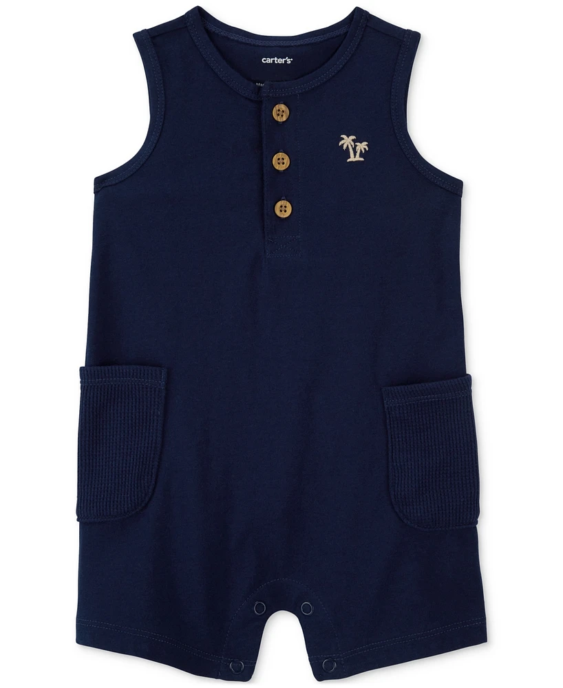 Carter's Baby Boys Palm Tree Pocket Cotton Henley Romper