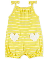 Carter's Baby Girls Heart Pocket Striped Cotton Romper