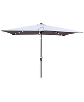 10 X 6.5FT Rectangular Patio Solar Led Lighted Outdoor Umbrellas With Crank And Push Button