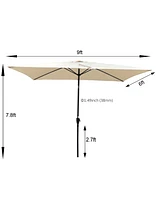 6 X 9FT Patio Umbrella Outdoor Waterproof Umbrella With Crank And Push Button Tilt