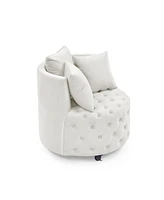 Streamdale Furniture Velvet Swivel Chair with Tufted Design, Wheels, 3 Pillows