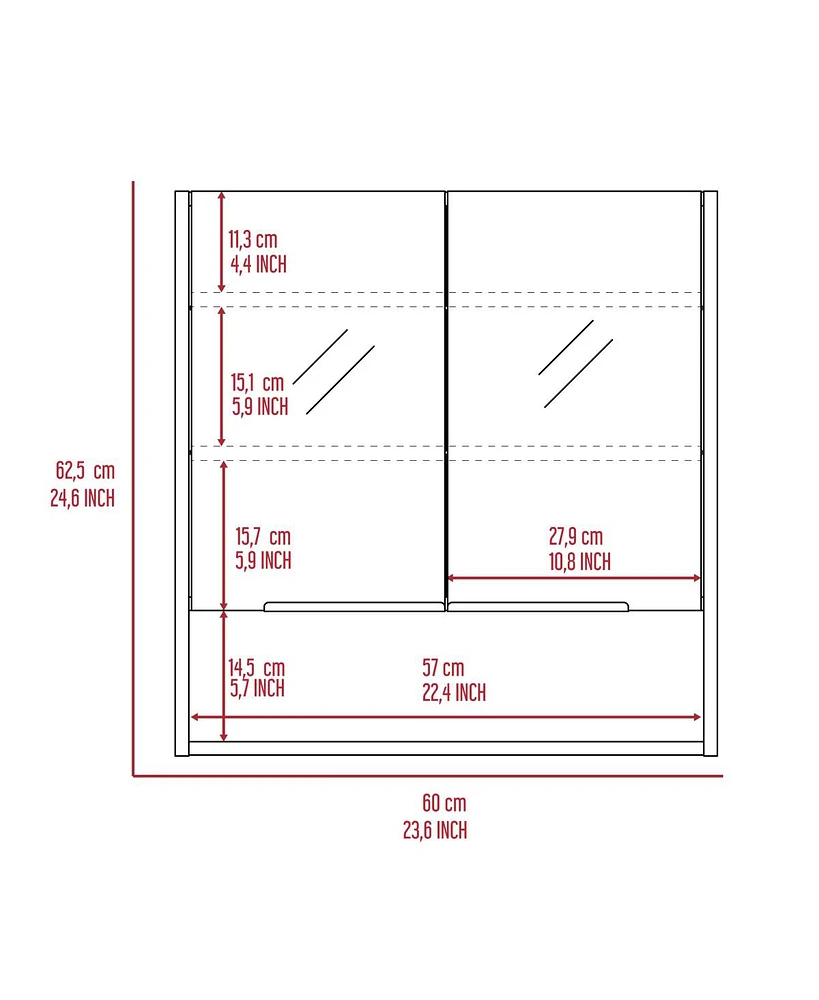 Streamdale Furniture Jaspe Mirror Cabinet, Three Internal Shelves, One Open Shelf, Double Door Cabinet - White