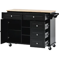 Mobile Kitchen Cart with Rubber Wood Desktop and 5 Draws