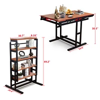 Solid Mahogany Wood Dining Table with Space Saving Shelf