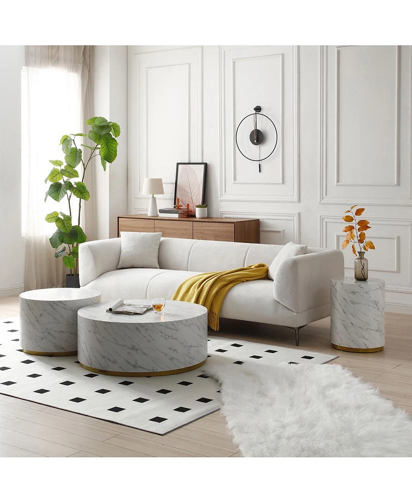 Streamdale Furniture Faux Marble Coffee Tables For Living Room, 35.4 3" Accent Tea Tables With Gold Metal Base