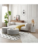 Simplie Fun Faux Marble Coffee Tables For Living Room, 35.4 3" Accent Tea Tables With Gold Metal Base