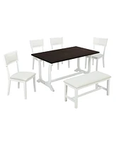 Streamdale Furniture Farmhouse 6-Piece Trestle Dining Table Set With Upholstered Dining Chairs And Bench, 5 9"