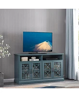 53 Wooden Tv Console, Storage Buffet Cabinet, Sideboard With Glass Door And Adjustable Shelves
