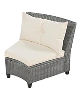 6 - Person Fan-shaped Rattan Suit Combination with Cushions and Table,Suitable for Garden