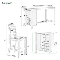 5-Piece Multi-Functional Rubberwood Counter Height Dining Set With Padded Chairs