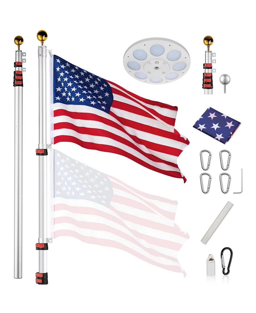 Yescom Ft Telescopic Aluminum Flag Pole Kit with Led Solar Light Us Flag Outdoor