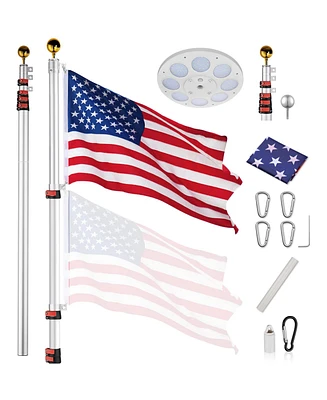 Yescom Ft Telescopic Aluminum Flag Pole Kit with Led Solar Light Us Flag Outdoor