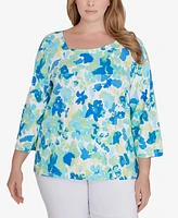 Hearts Of Palm Plus Size Feeling The Lime 3/4 Sleeve Top