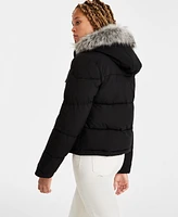 Maralyn & Me Juniors' Faux-Fur-Trim Hooded Puffer Coat