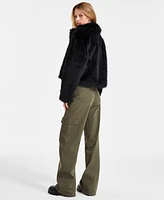 Maralyn & Me Juniors' Cropped Faux-Fur Long-Sleeve Coat