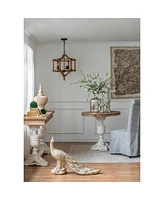 Wood Drum Chandelier, Adjustable Chain, Bulb Not Included