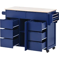 Rubber Wood Countertop Kitchen Cart with 8 Drawers