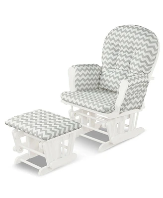 Wood Glider Chair and Ottoman Set with Padded Armrests Detachable Cushion