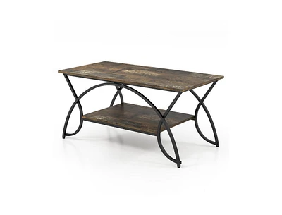 Slickblue 2-Tier Faux Marble Coffee Table with Top and Metal Frame