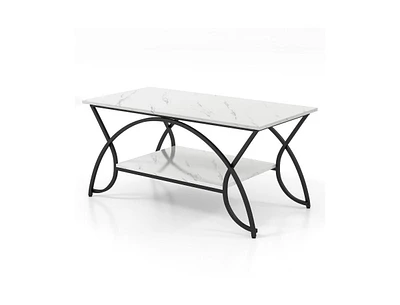 Slickblue 2-Tier Faux Marble Coffee Table with Top and Metal Frame
