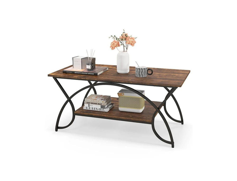 Slickblue 2-Tier Faux Marble Coffee Table with Marble Top and Metal Frame