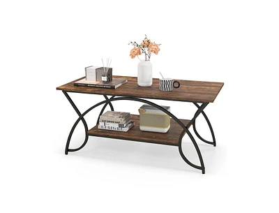 Slickblue 2-Tier Faux Marble Coffee Table with Marble Top and Metal Frame