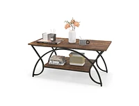Slickblue 2-Tier Faux Marble Coffee Table with Marble Top and Metal Frame
